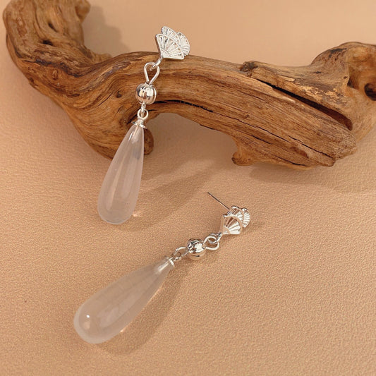 Fan-shaped Water Drop Long Ear Studs