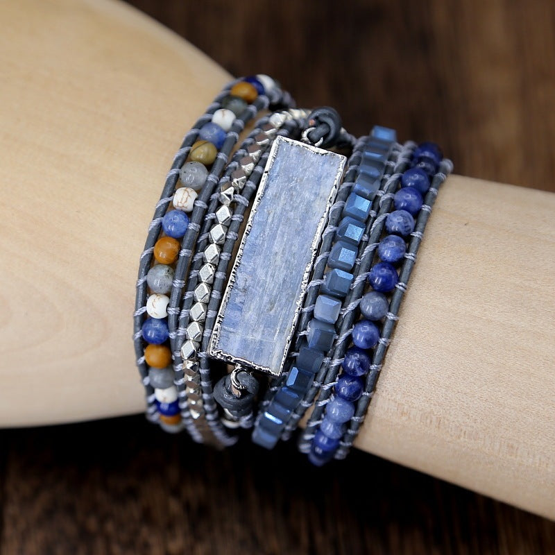 Natural blue gold hand-woven leather bracelet