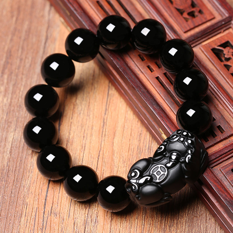 Natural pure black gold black obsidian bracelet men's women's section beads beads bracelets couple hand jewelry
