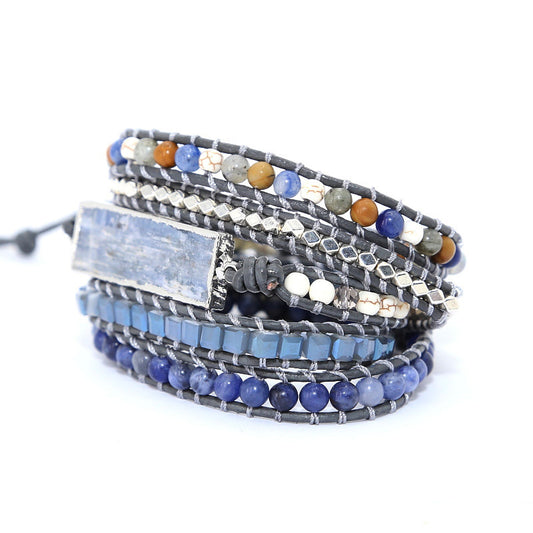 Natural blue gold hand-woven leather bracelet