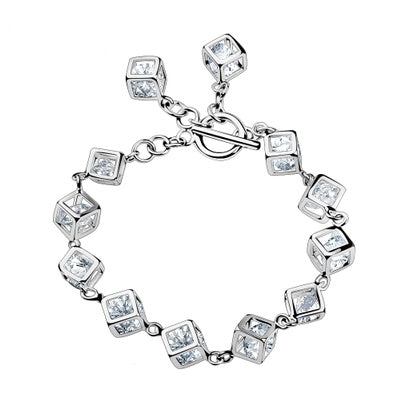 Three-dimensional square copper gold zircon bracelet Korean version of the best selling electroplated white gold jewelry Zircon TO buckle bracelet