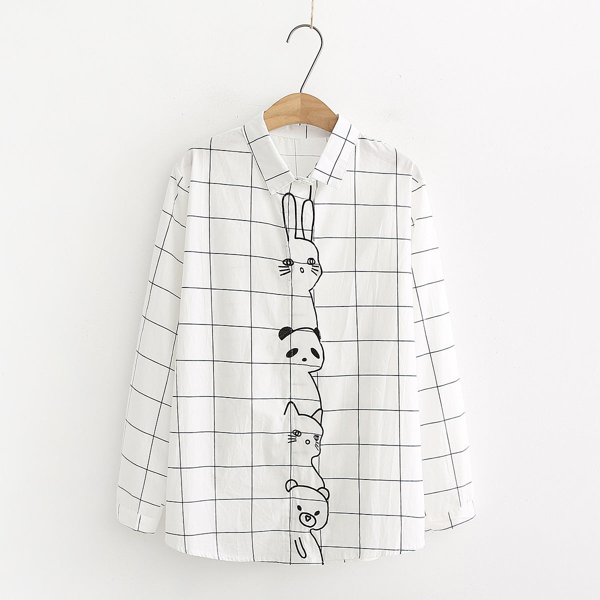 Placket Animal Embroidery White Shirt Base Shirt