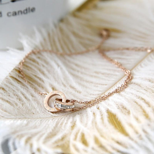 Rose Gold Bracelet With Diamonds And Roman Numerals