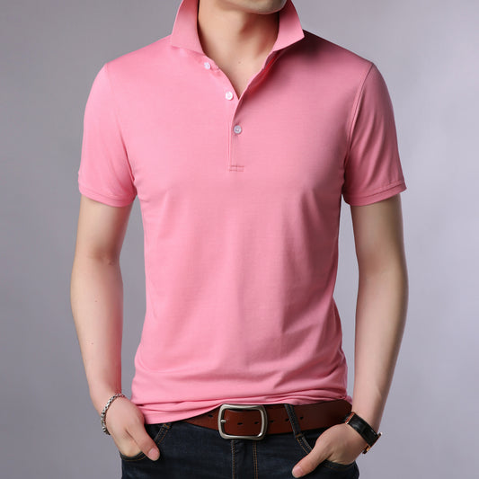 Men's Casual New Style Pure Cotton Youth Polo Shirt Pure Color Short-Sleeved Men's T-Shirt Export