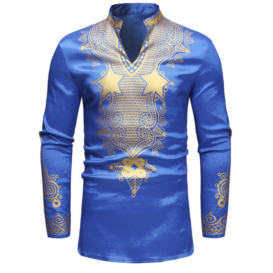 Men'S Shirt Long-Sleeved T-Shirt Ethnic Printing Bottoming Shirt