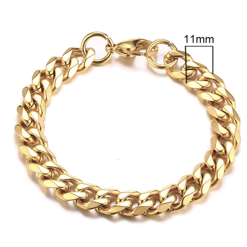 Stainless Steel Gold Plated Bracelet Men's Gold Cuban Chain 3 5 7 9 11mm Six-sided Bracelet