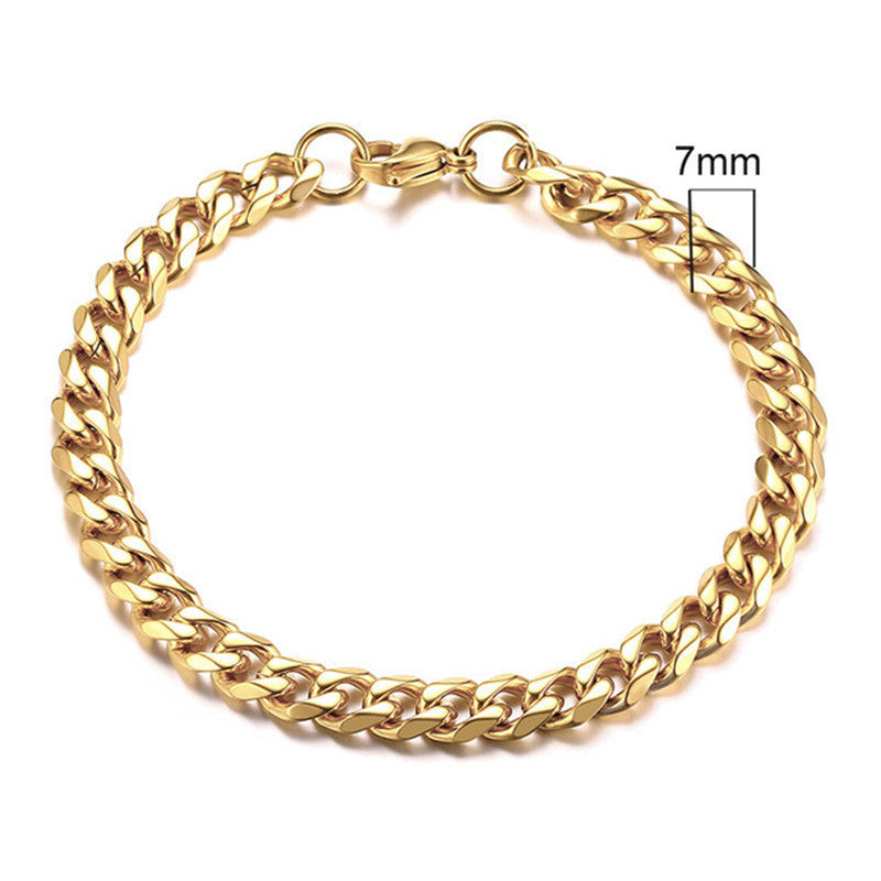 Stainless Steel Gold Plated Bracelet Men's Gold Cuban Chain 3 5 7 9 11mm Six-sided Bracelet