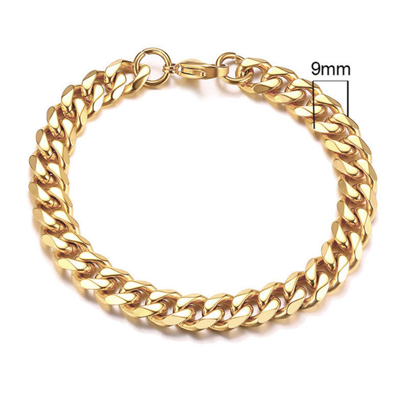 Stainless Steel Gold Plated Bracelet Men's Gold Cuban Chain 3 5 7 9 11mm Six-sided Bracelet