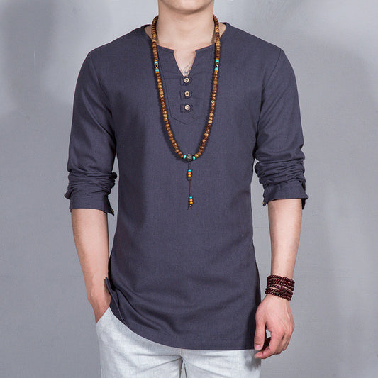 Long Sleeve Men's Shirt Cotton Linen Shirt Plus Size Men's Shirt