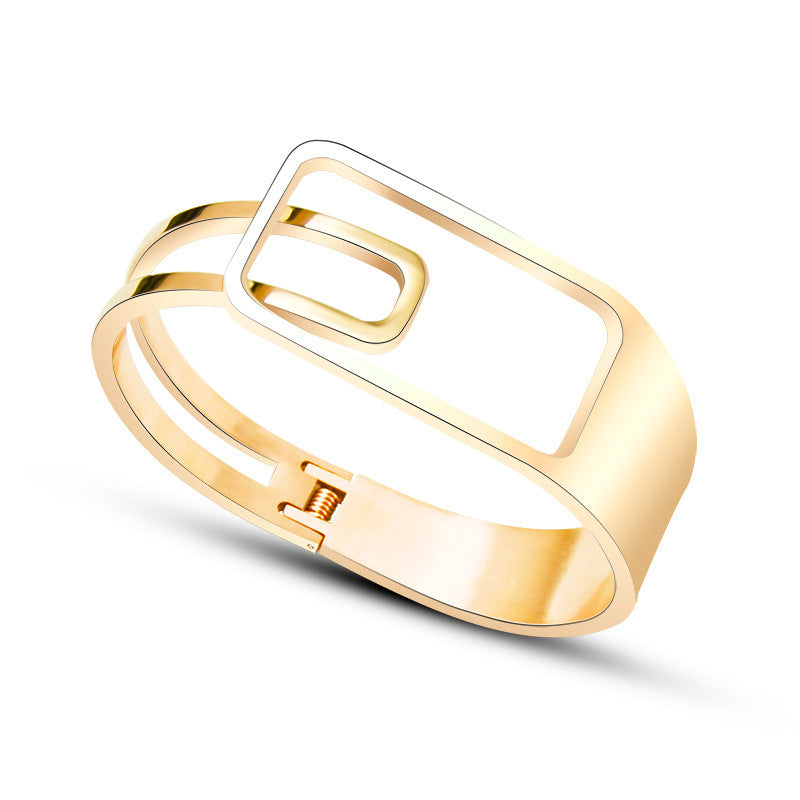 European And American Fan Exaggerated Fashion All-Match Stainless Steel Spring Bracelet Plated 18Ck Real Gold Does Not Fade