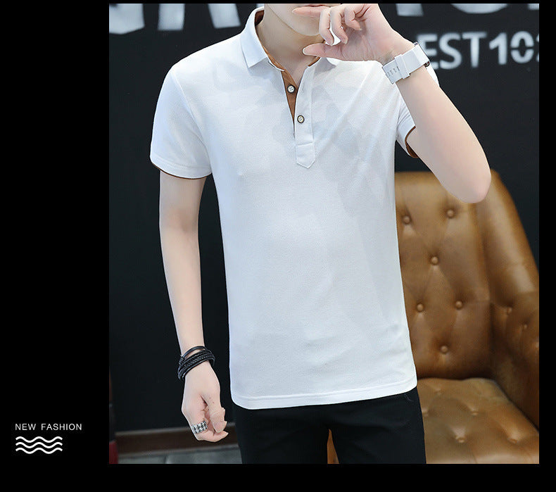 Men's Short Sleeve T-shirt Cotton Lapel Polo Shirt