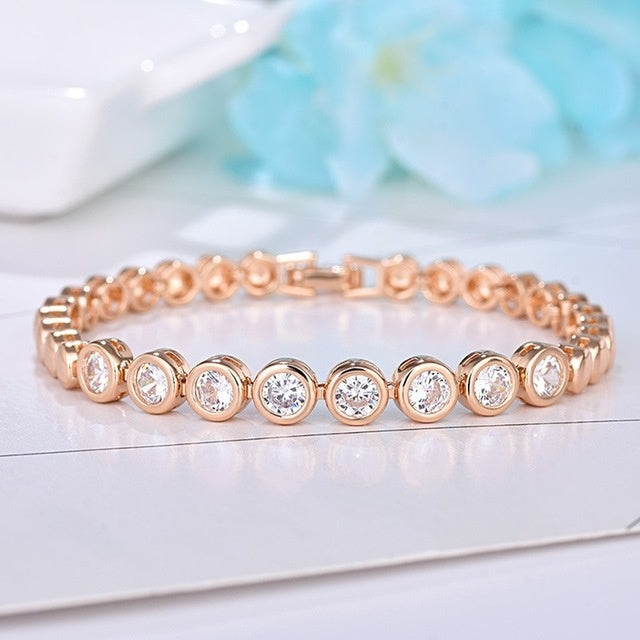 Zircon-plated champagne gold round diamond bracelet
