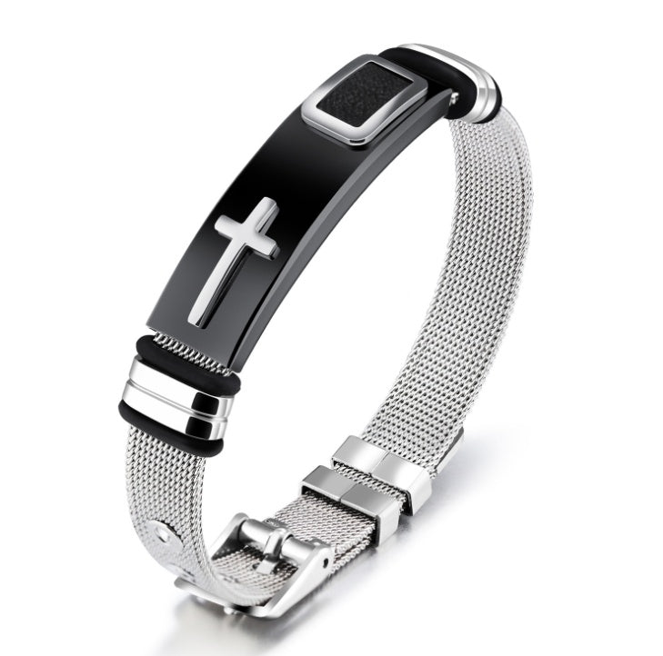 YiKLN Punk Design Cross Bracelet Bangle For Man Party Gift Stainless Steel Gold Black Colors Bracelet Adjustable Chain OGH878