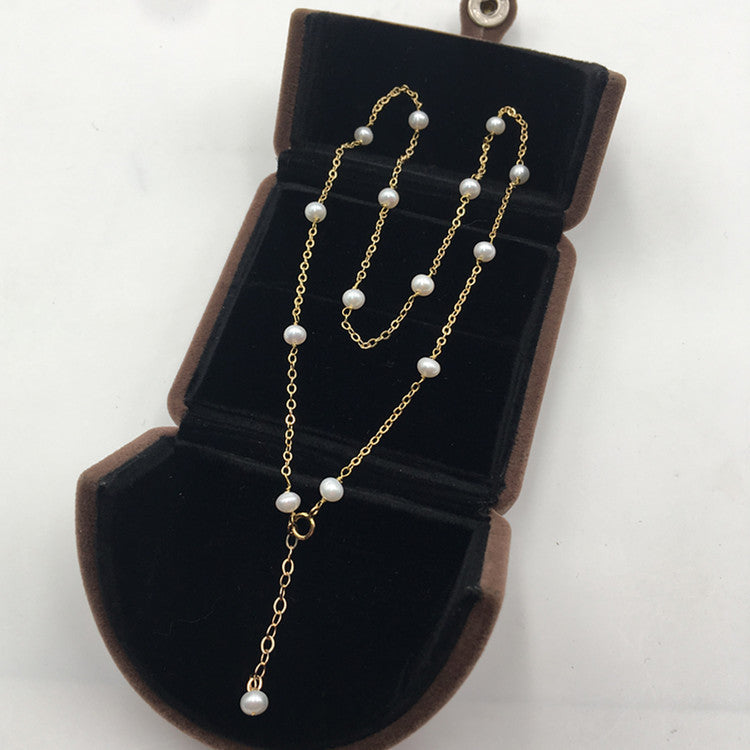 Natural Pearl 14K Gold Injection Chain