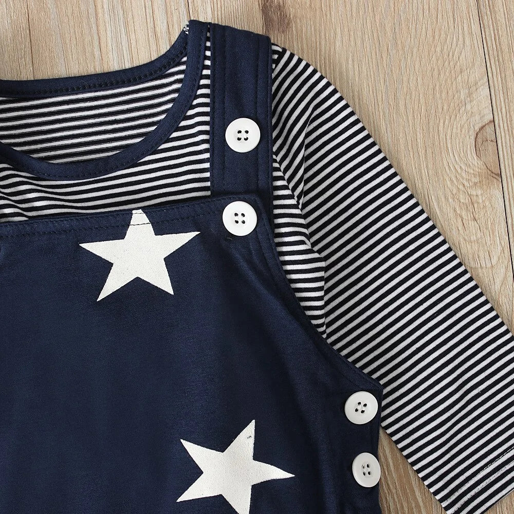 Newborn Baby Boy Clothes Long Sleeve Tops + Suspender Pants + Hat