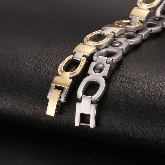 Gold Hollow U Letter Magnetic Treatment Stainless Steel Bracelet