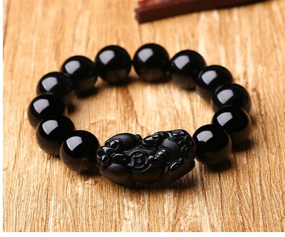Natural pure black gold black obsidian bracelet men's women's section beads beads bracelets couple hand jewelry