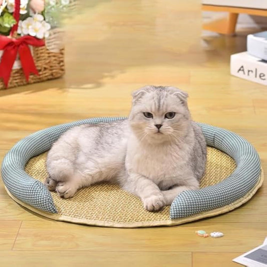 Cooling Mat For Cats - Rattan Pet Bed With Breathable Cushion And Summer Mattress