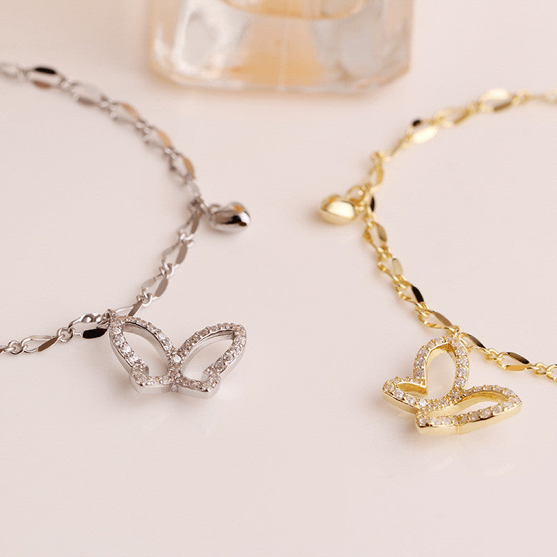 925 Sterling Silver Simple Temperament Interlocking Real Gold Bracelet