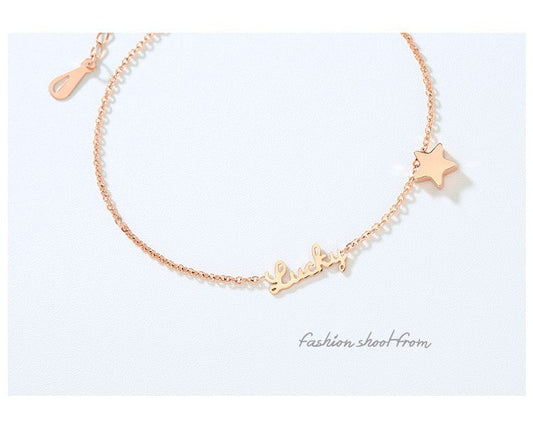 Rose Gold Color Anklet Lucky Star Chain for Woman Jewelry 316 L Titanium Steel Valentine Gift Never Fade Top Quality