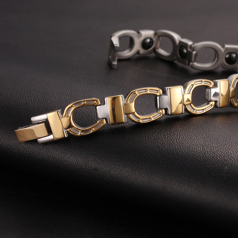 Gold Hollow U Letter Magnetic Treatment Stainless Steel Bracelet