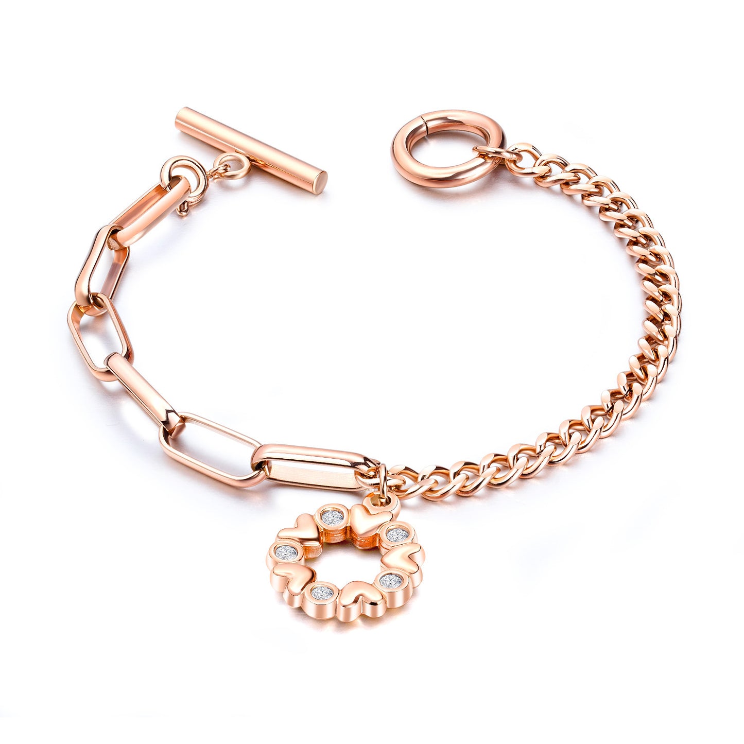 Fashion Ladies Titanium Steel Plated Rose Gold Bracelet