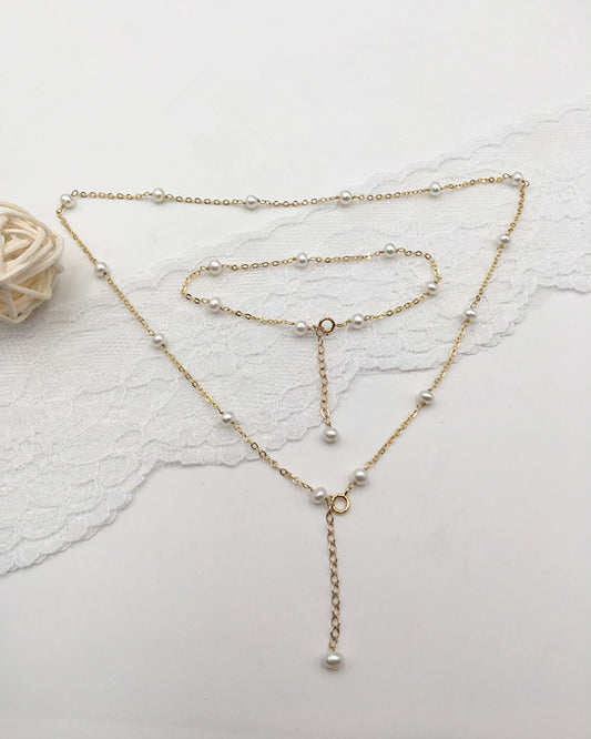 Natural Pearl 14K Gold Injection Chain