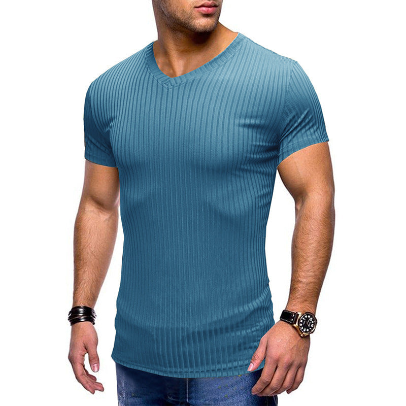 Solid Color Small V Neck European And American Men's T-shirt