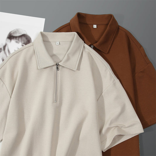 Half Zipper Short-sleeved T-shirt Men's Lapel Polo Shirt
