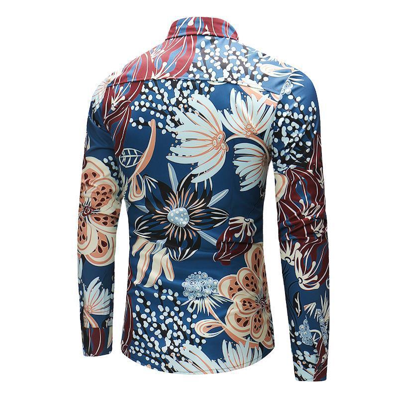 Men's long-sleeved shirt aquatic pattern men's shirt