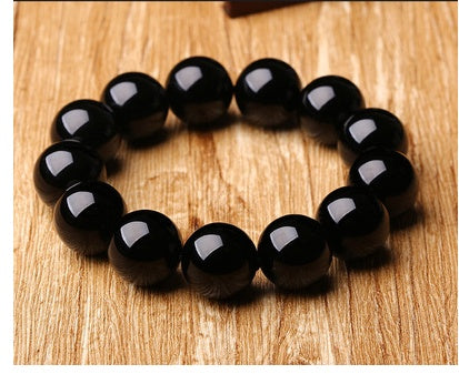 Natural pure black gold black obsidian bracelet men's women's section beads beads bracelets couple hand jewelry