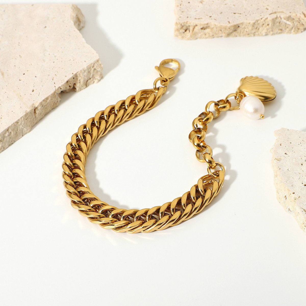 Stainless Steel Freshwater Pearl Bracelet With Gold Plated