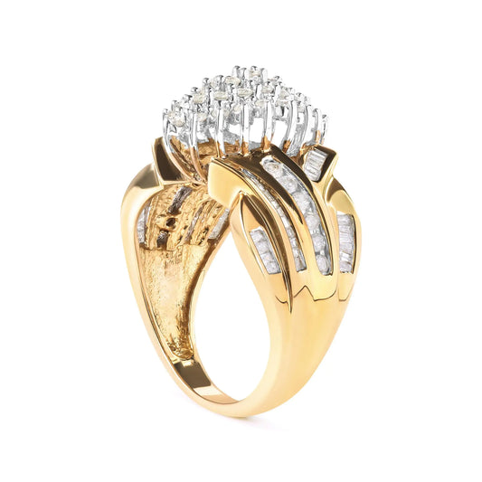 10K Yellow Gold 1 Cttw Diamond Pear Shaped Cluster Cluster Cocktail Ring (H-I Color, I2-I3 Clarity)