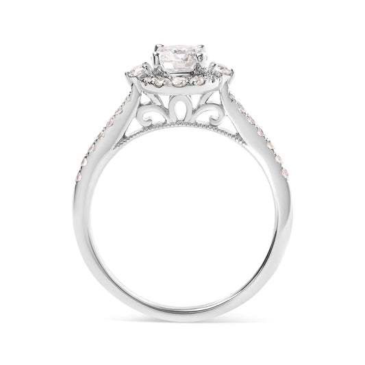 GIA Certified 14k White Gold 1.00 Cttw Diamond Halo Engagement Ring (G-H Color, I1-I2 Clarity)