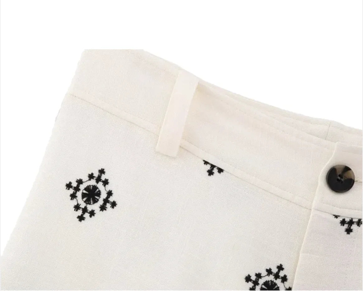 High-Waist Printed Linen Wide-Leg Pants