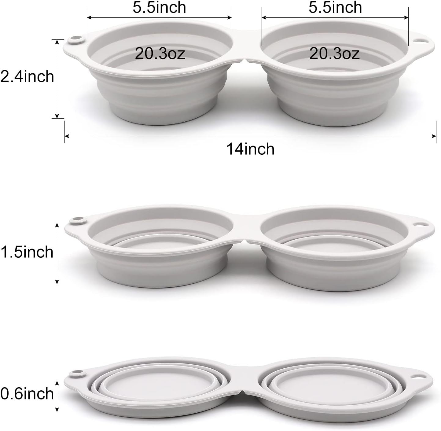 Collapsible Dog Bowls 2 In 1 Foldable Pet Food Water Bowl With Integrated Molding Double Bowl Design Perfect For Walking Hiking And Camping With Your Dog Or Cat