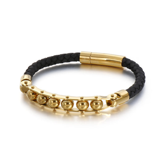 Men's Rotatable Stainless Steel Braided Leather Bracelet