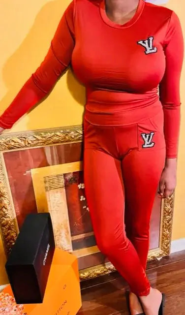 Two Pieces Design Set Sexy Outfits Long Sleeve & Long Pants Pullover Tracksuit With Pockets