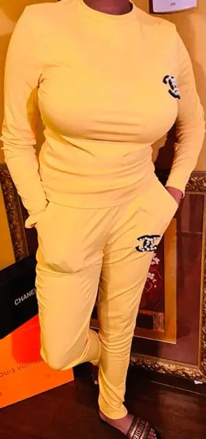 Two Pieces Design Set Sexy Outfits Long Sleeve & Long Pants Pullover Tracksuit With Pockets