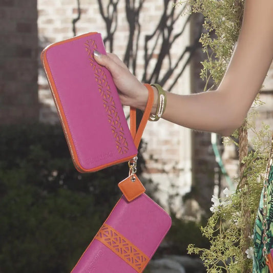 Lotus Leather Wallet-Watermelon/Orange