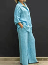 Lapel Blouse and Loose Straight Pants