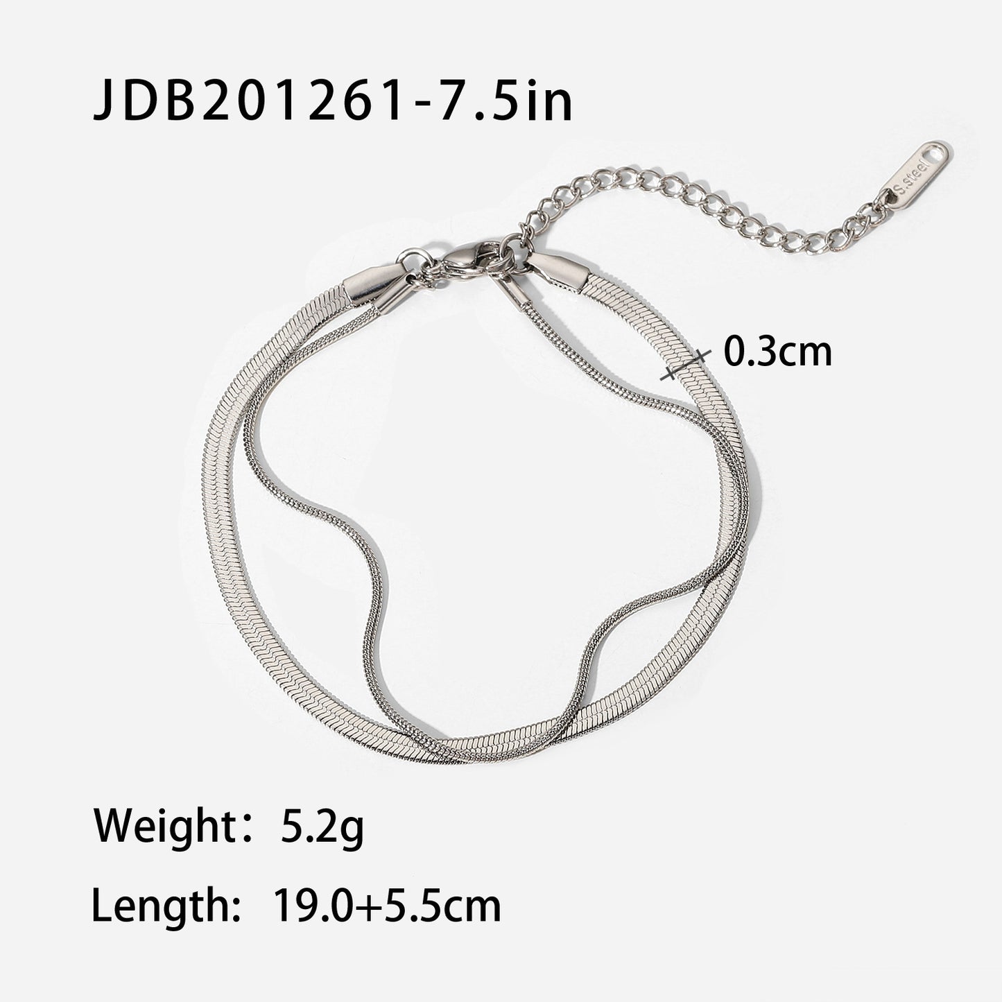 Men's Stainless Steel Snake Bones Chain Double-layer Bracelet