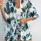 Holiday Floral Print Elegant Two-piece Shirt Short Sleeve Top Drawstring High Waist Shorts