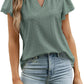 Jacquard V-neck Pile Sleeve Short Sleeve