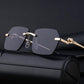 Frameless Trimming Leopard Temple Men Retro Square Frame Driving Sunglasses
