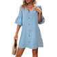 Women's Solid Color And V-neck Loose Dress