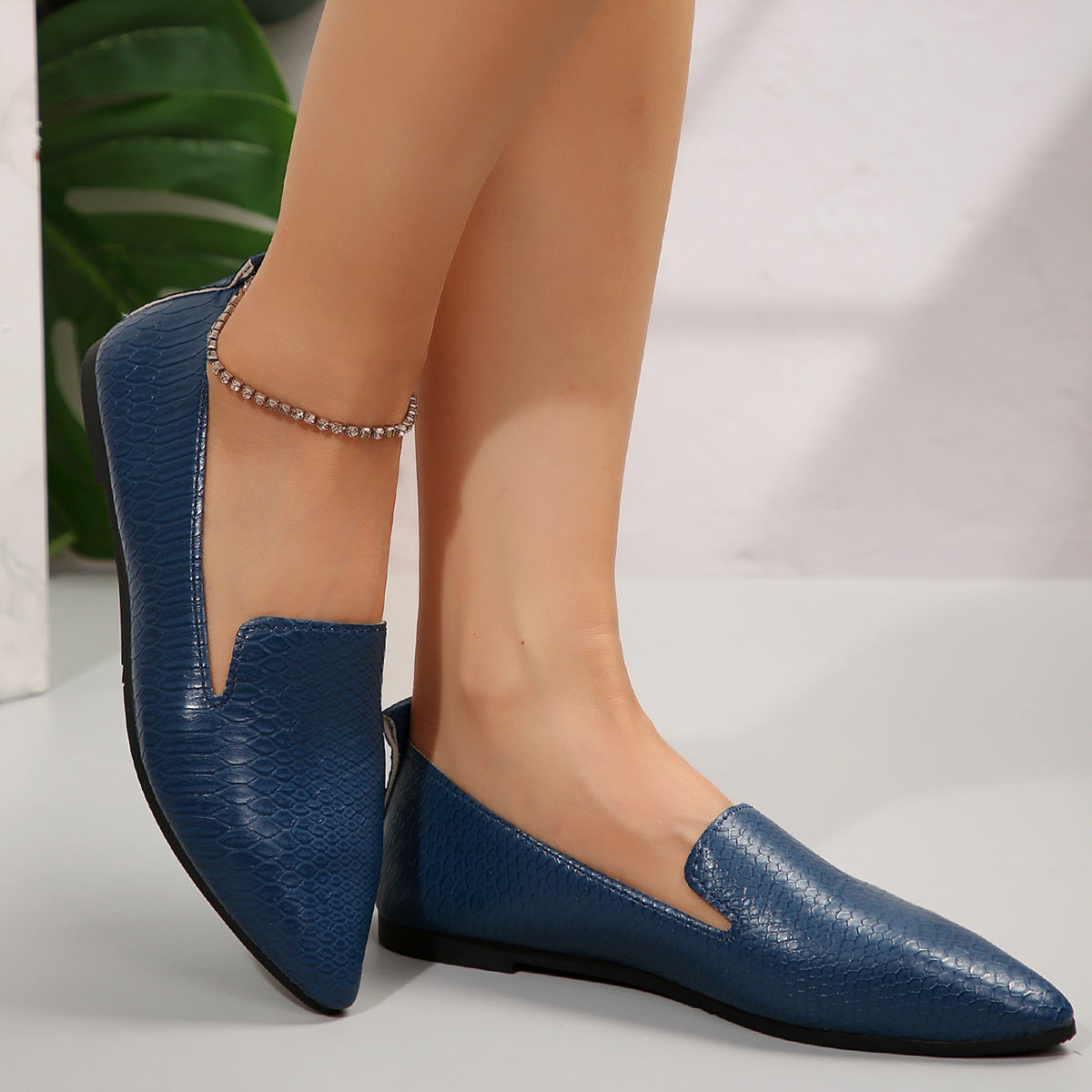 Simple Pointed Snake Pattern Flat Pumps Foreign Trade Slip-on Lazy Shoes