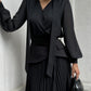 Lady Temperament Lace-up Waist-tight Irregular Pleated Belt Waist Seal Dress