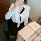 Lapel Tie Professional White Shirt Female Design Sense Shirt Chiffon Shirt