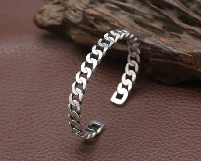 Women's S925 Sterling Silver Retro Opening Distressed Simple Bracelet